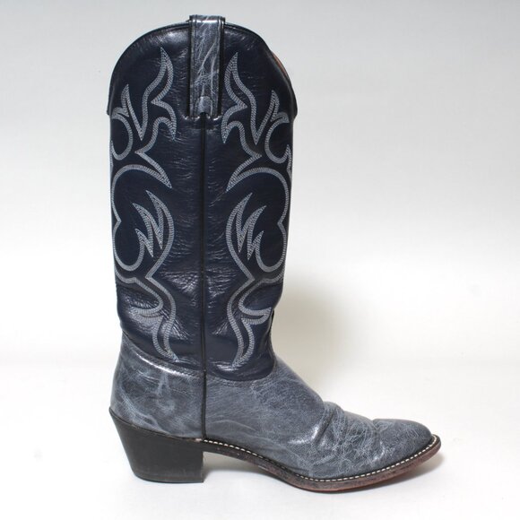 Mens VintageTexas Brand Marbled Blue Leather Cowboy Boots Size 9 M USA Made - Picture 3 of 11